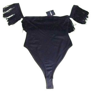 Black One-Piece Fringe Blouse